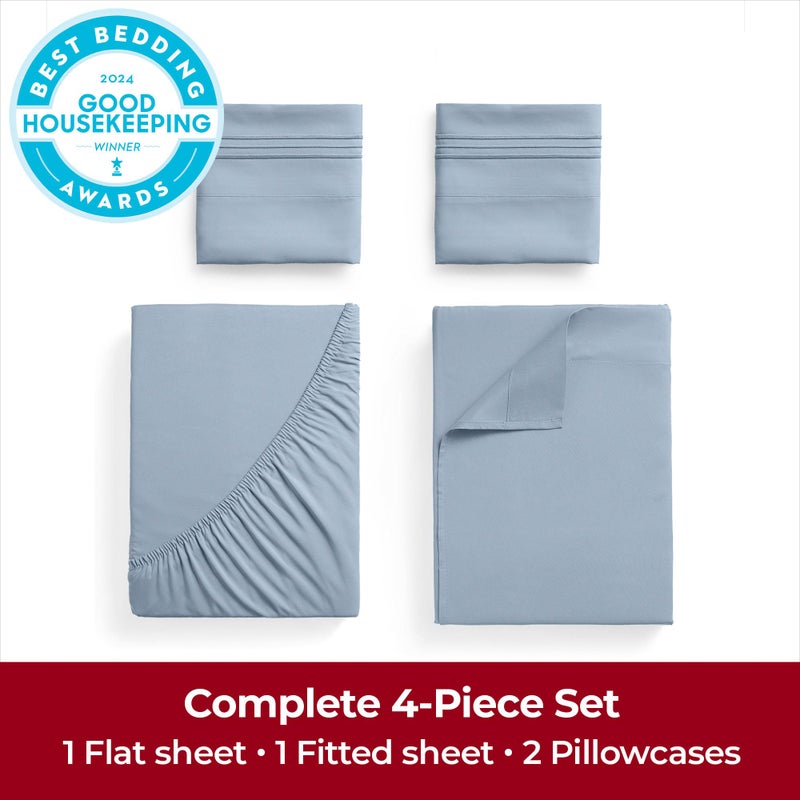 Mellanni Extra Deep Queen Sheets - 4 PC Iconic Collection Bedding - Hotel Luxury, Ultra Soft, Cooling Bed Sheets - Wrinkle, Fade, Stain Resistant (Queen, Blue Hydrangea) - Image 4